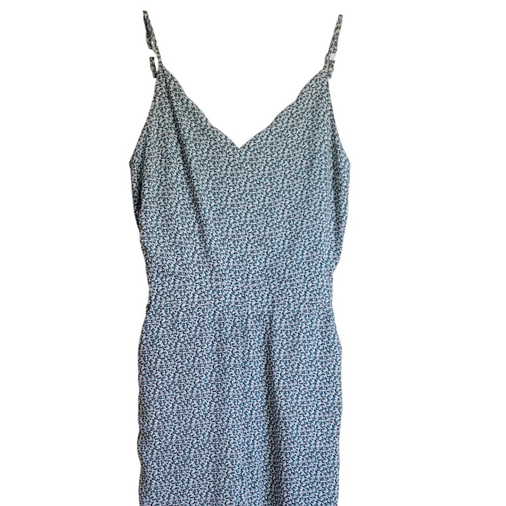 Berthie Paris Floral Ditsy V-Neck Spaghetti Strap Jumpsuit Teal White Size Small